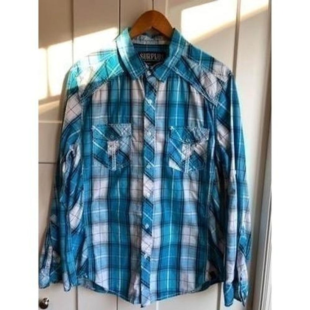Surplus Western Mens Large Button Up Shirt Rodeo Workwear s3